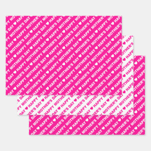 Happy Mother's Day Hot Pink and White Wrapping Paper Sheets