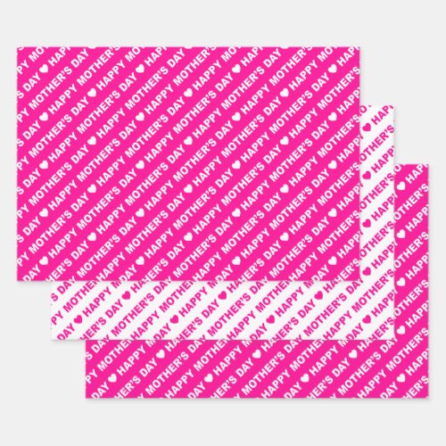 Happy Mothers Day Hot Pink and White Wrapping Paper Sheets