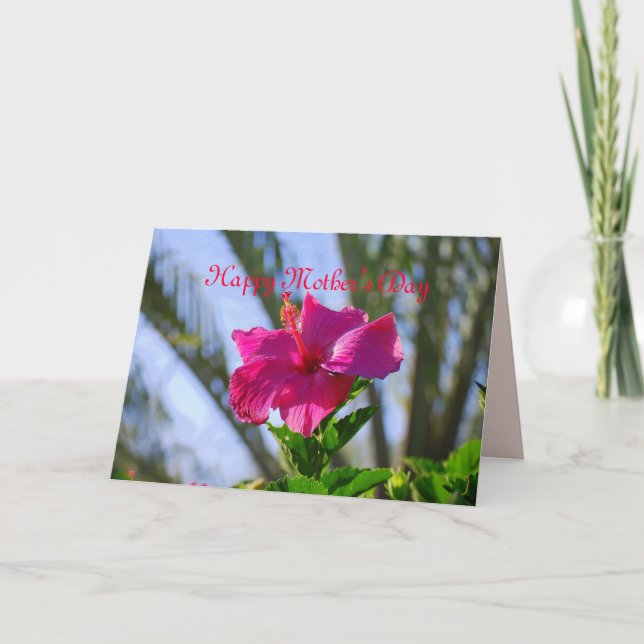 Happy Mother's Day Hot Pink Hibiscus Card (Front)