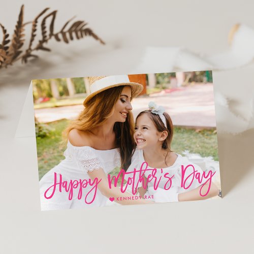 Happy Mothers Day Hot Pink Script Photo Card