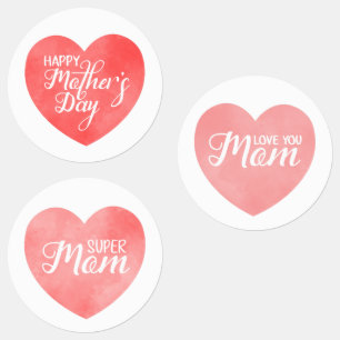 Happy mother's day in pink heart, mom love labels