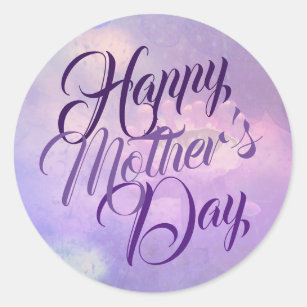 Happy Mother's Day in Purple Classic Round Sticker
