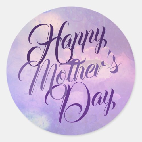 Happy Mothers Day in Purple Classic Round Sticker