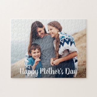 Happy Mother's Day in Script Family Photo Jigsaw Puzzle