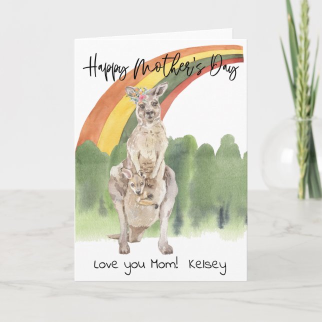 Happy Mother's Day Kangaroo Mom and Baby  Card (Front)
