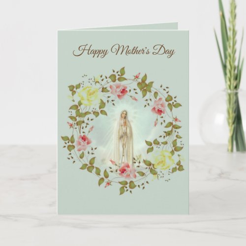 HAPPY MOTHERS DAY LADY OF FATIMA ROSE WREATH CARD