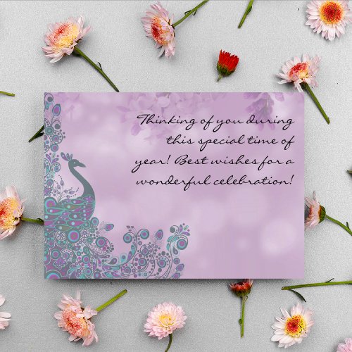 Happy Mothers Day Lavender Peacock Design Holiday Card