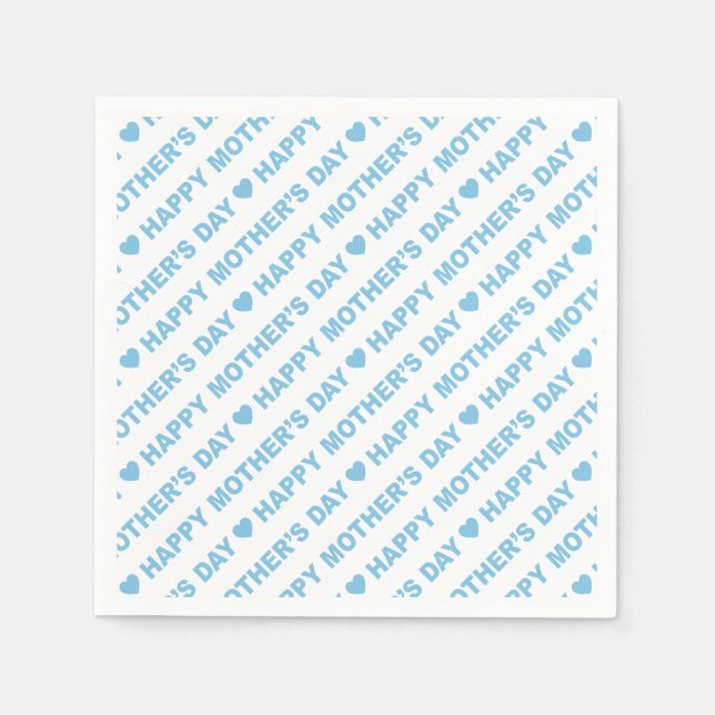 Happy Mother's Day Light Blue on White Napkins (Front)