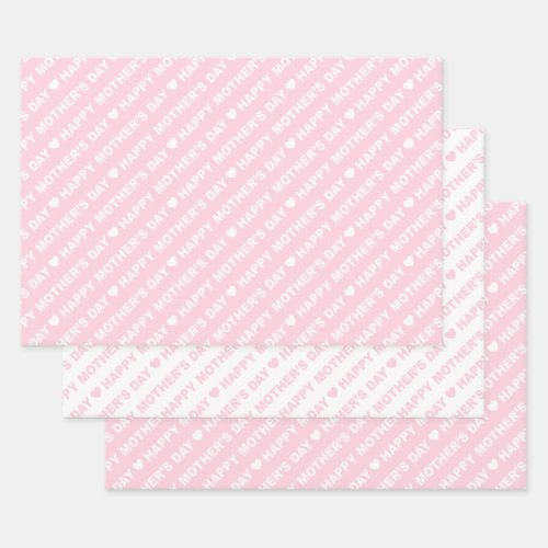 Happy Mothers Day Light Pink and White Wrapping Paper Sheets