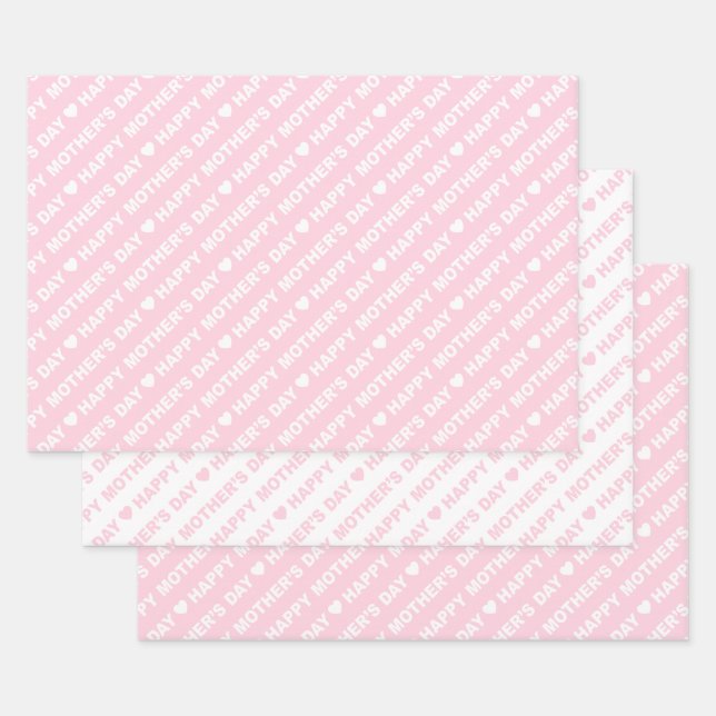 Happy Mother's Day Light Pink and White Wrapping Paper Sheets (Set)