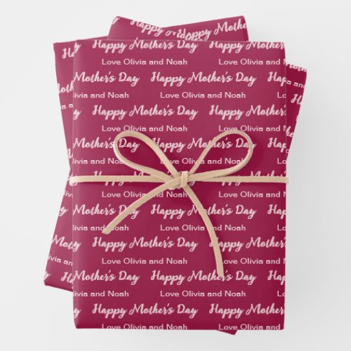 Happy Mothers Day Light Pink Script Name of Giver Wrapping Paper Sheets