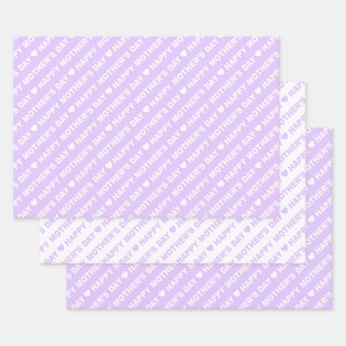 Happy Mothers Day Lilac and White Wrapping Paper Sheets