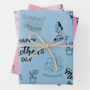 Happy Mothers Day Line Art Collage 2025 Wrapping Paper Sheets