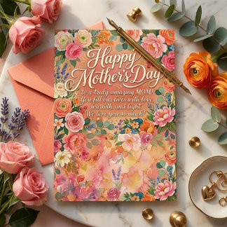 Happy Mothers Day Lush Pink Watercolor Floral Mom Postcard