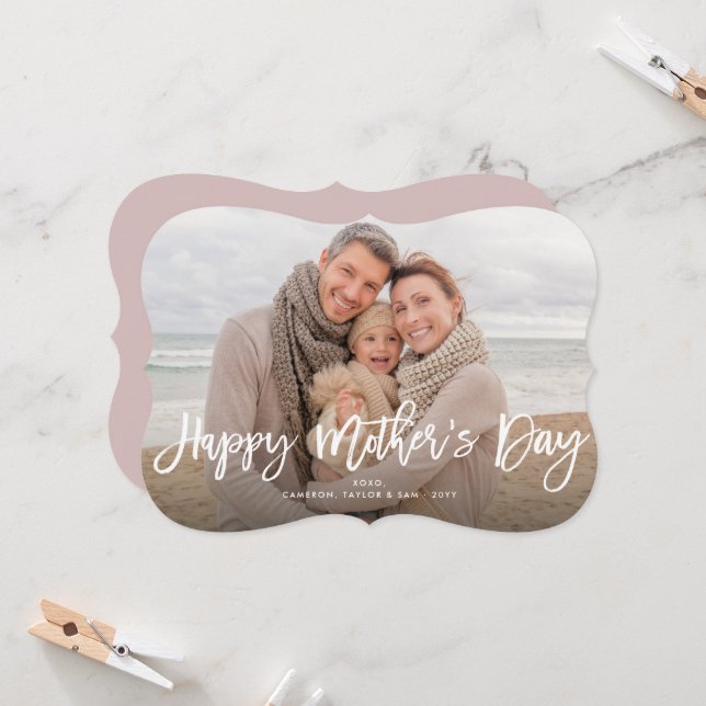 Happy Mother's Day Modern Brush Script Photo Card (Front/Back In Situ)
