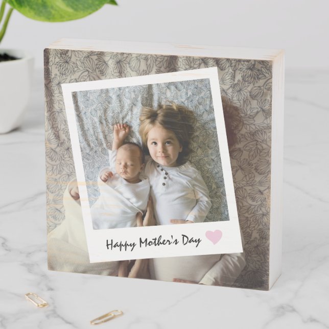 Happy Mother's Day Modern Custom Family Photo Wooden Box Sign (In Situ Horizontal)