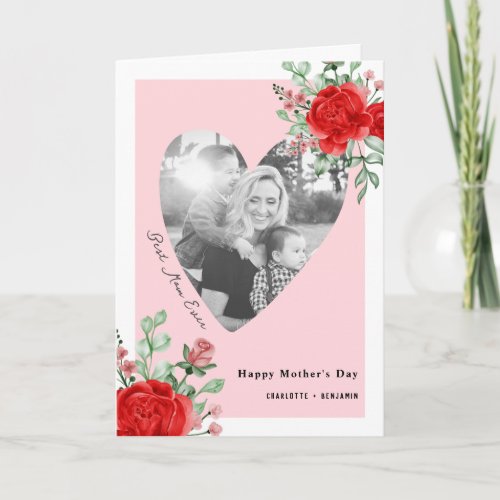 Happy Mothers Day Modern Floral Custom Photo  Card