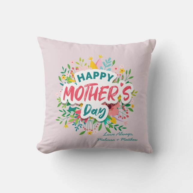 Happy Mothers Day Modern Floral Personalized  Thro Throw Pillow (Front)