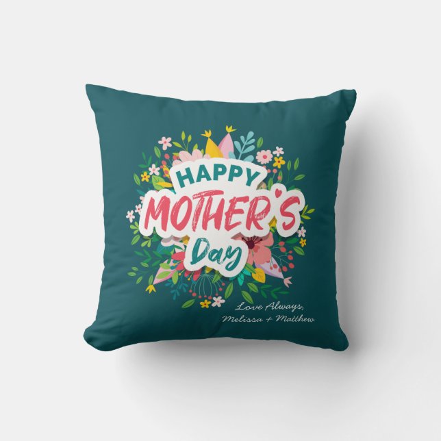 Happy Mothers Day Modern Floral Personalized  Throw Pillow (Front)