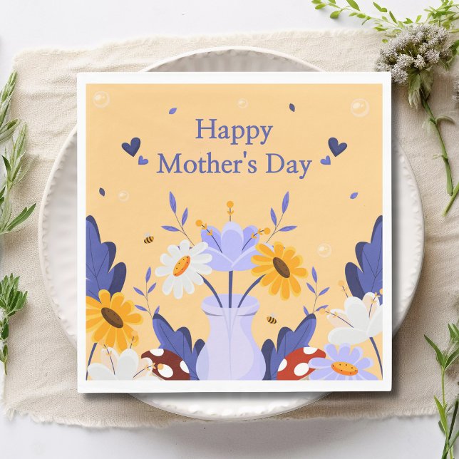 Happy Mother's Day Modern Flowers Floral Botanical Napkins (Creator Uploaded)