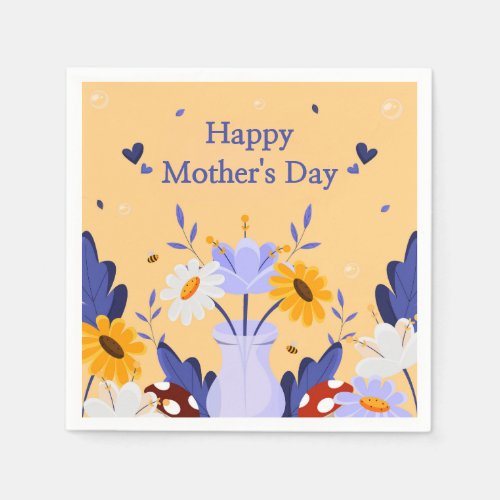 Happy Mothers Day Modern Flowers Floral Botanical Napkins