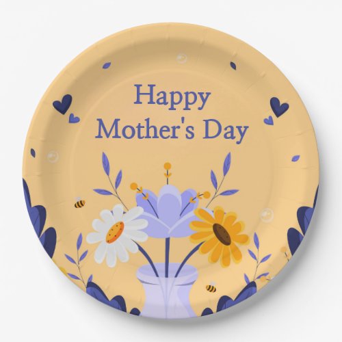 Happy Mothers Day Modern Flowers Floral Botanical Paper Plates