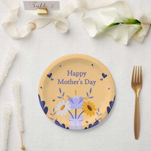 Happy Mothers Day Modern Flowers Floral Botanical Paper Plates