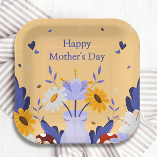 Happy Mother's Day Modern Flowers Floral Botanical Paper Plates