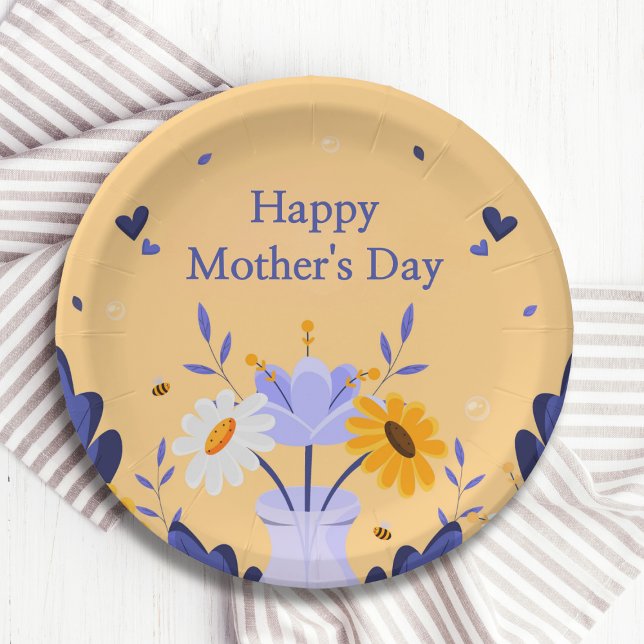 Happy Mother's Day Modern Flowers Floral Botanical Paper Plates (Creator Uploaded)