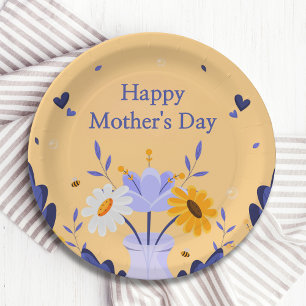 Happy Mother's Day Modern Flowers Floral Botanical Paper Plates