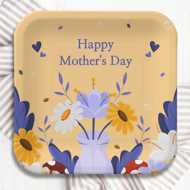 Happy Mother's Day Modern Flowers Floral Botanical Paper Plates (Creator Uploaded)
