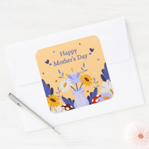 Happy Mother's Day Modern Flowers Floral Botanical Square Sticker