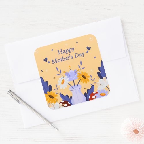 Happy Mothers Day Modern Flowers Floral Botanical Square Sticker