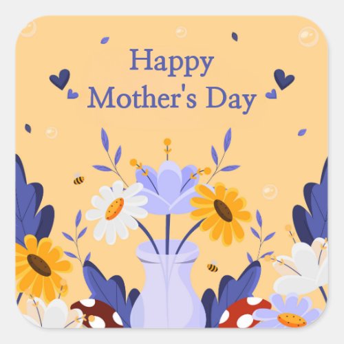 Happy Mothers Day Modern Flowers Floral Botanical Square Sticker