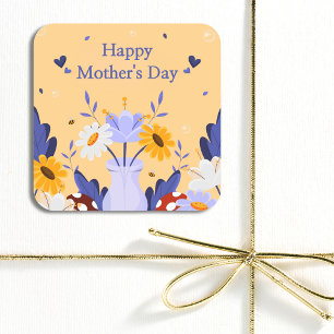 Happy Mother's Day Modern Flowers Floral Botanical Square Sticker