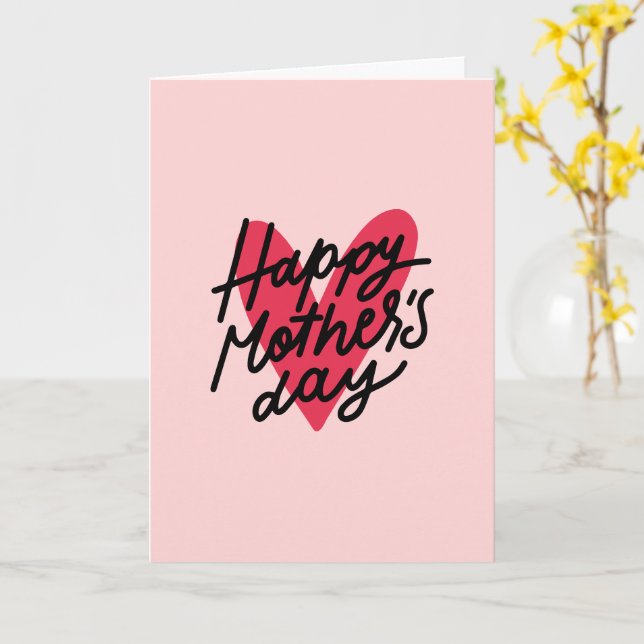 Happy Mother's Day Modern Handlettering Heart Card (Yellow Flower)