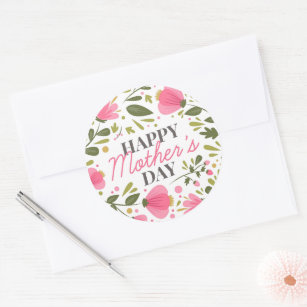 Happy Mother's Day Modern Pink Floral Botanical Classic Round Sticker