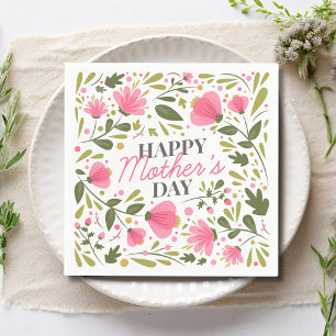 Happy Mother's Day Modern Pink Floral Botanical Napkins