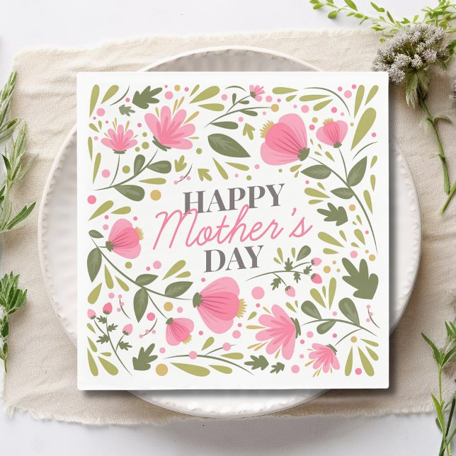 Happy Mother's Day Modern Pink Floral Botanical Napkins (Creator Uploaded)