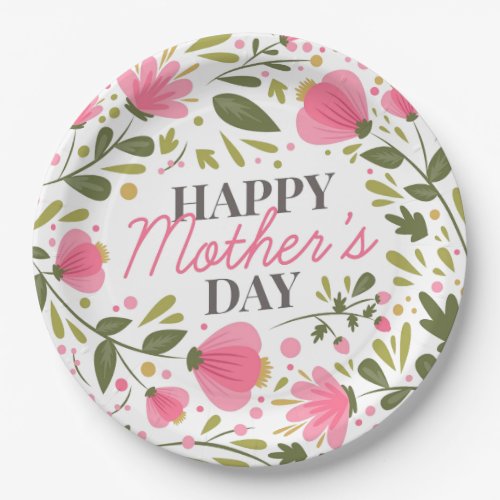 Happy Mothers Day Modern Pink Floral Botanical Paper Plates