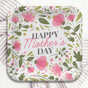 Happy Mother's Day Modern Pink Floral Botanical Paper Plates
