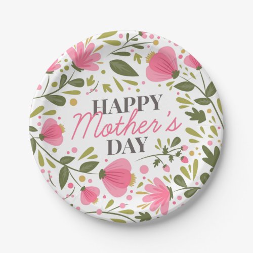 Happy Mothers Day Modern Pink Floral Botanical Paper Plates