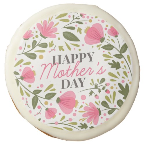 Happy Mothers Day Modern Pink Floral Botanical Sugar Cookie