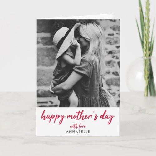 Happy Mothers Day  Modern Red Script Photo Card