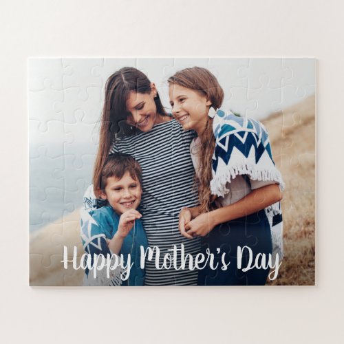 Happy Mothers Day Modern Script Family Photo Jigsaw Puzzle