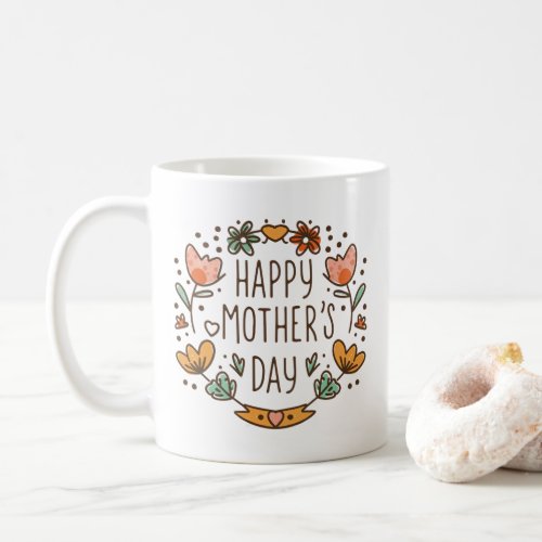 Happy Mothers Day Modern Typography Floral Wreath Coffee Mug