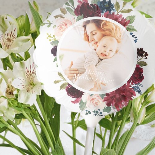 Happy Mothers Day Modern Watercolor Floral Photo Balloon