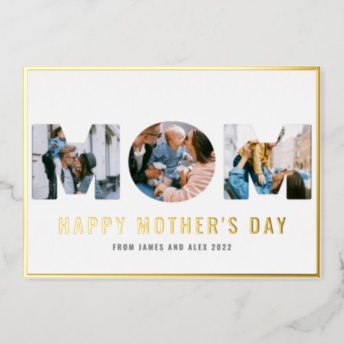 Happy Mothers Day MOM 3 Photo Gold Foil Card