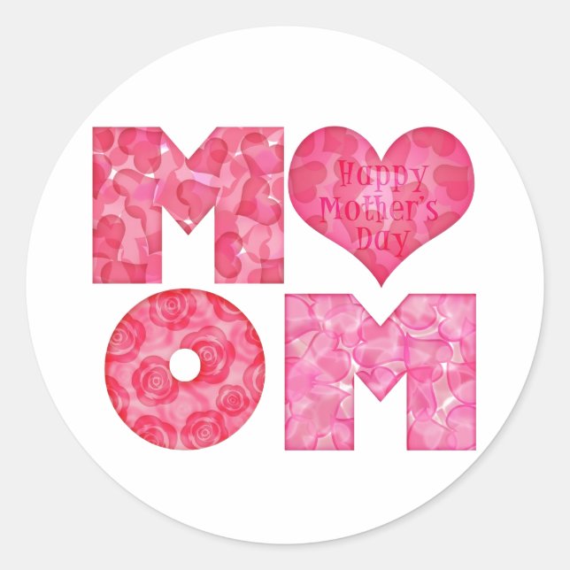 Happy Mother's Day Mom Alphabet Classic Round Sticker (Front)