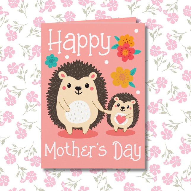 Happy Mother's Day Mom And Baby Hedgehog  Card (Creator Uploaded)